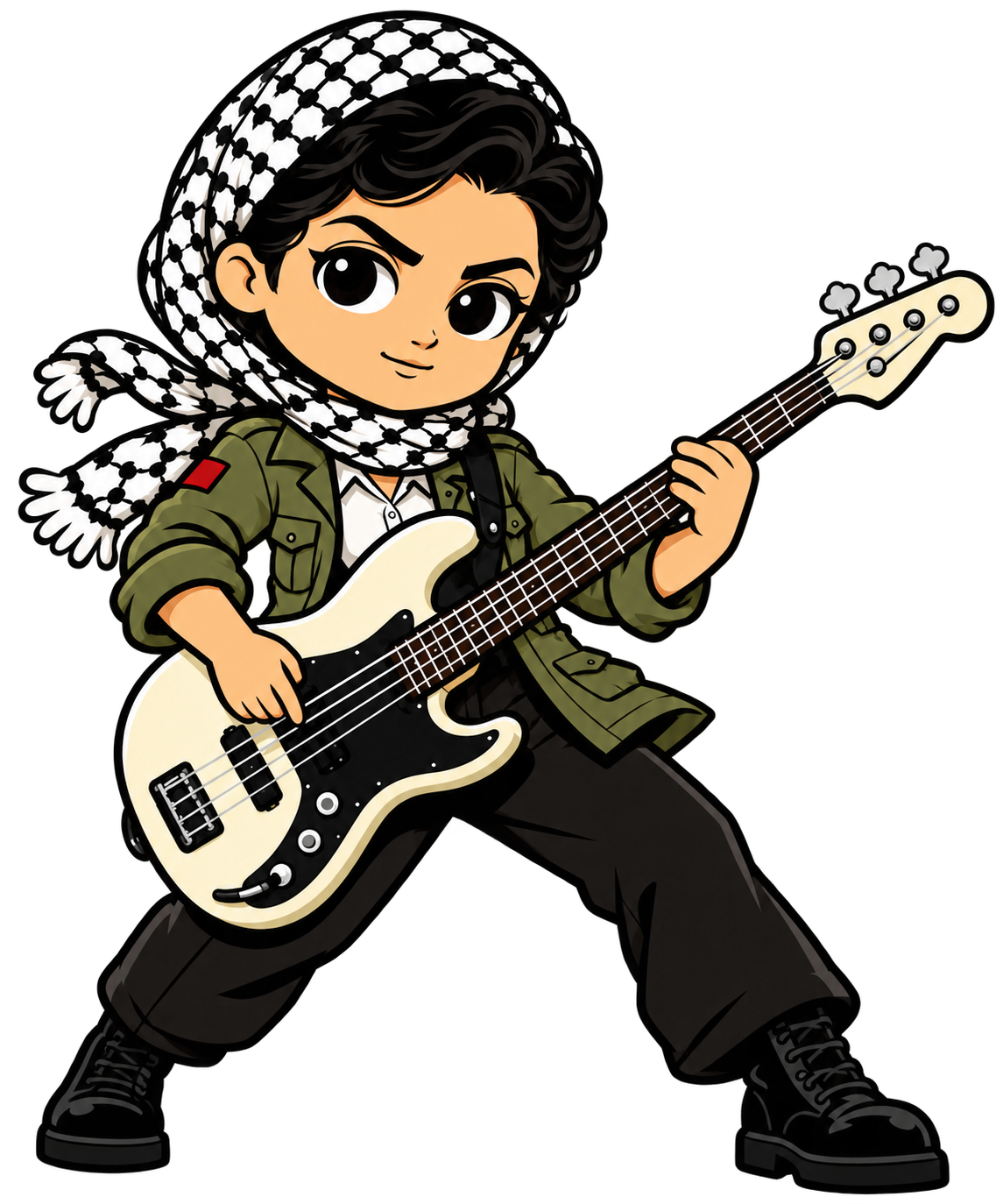 Haifa leaning into a bass riff on stage